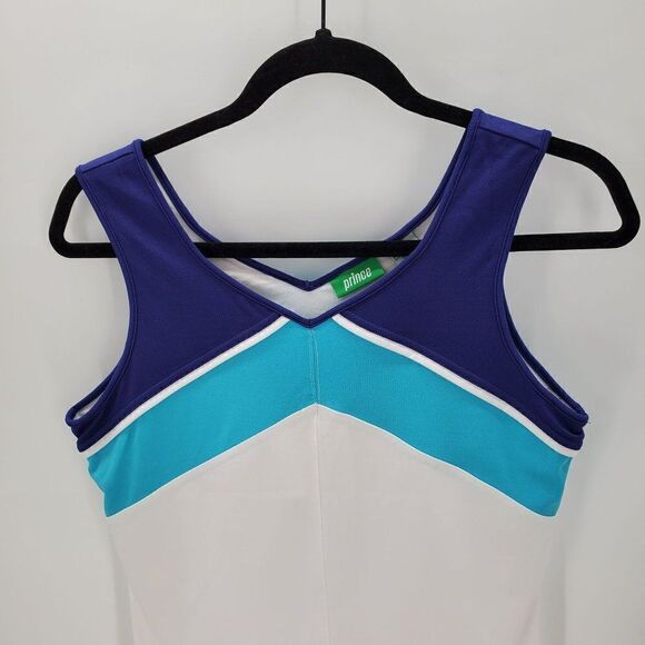 Vintage Prince Womens Tennis Dress Mini V Neck Line Sleeveless Blue White Size M - Picture 2 of 7
